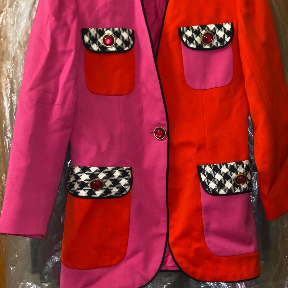💗🧡Color Block Houndstooth Suit Jacket